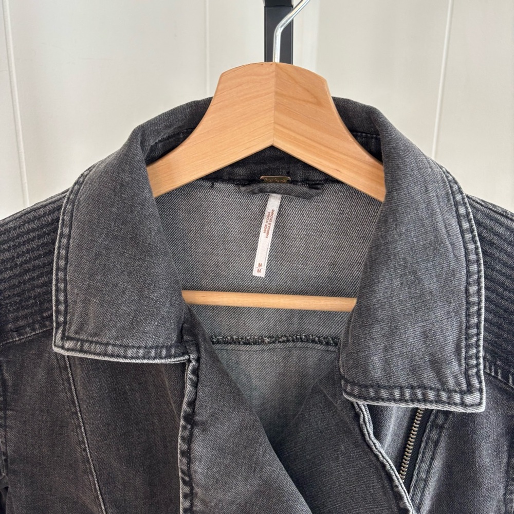 Free People James Dean Crop Moto Jacket Washed Black Womens Medium Cotton Blend